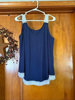 SHEIN Navy Tank Top with White Crochet Straps & Hem